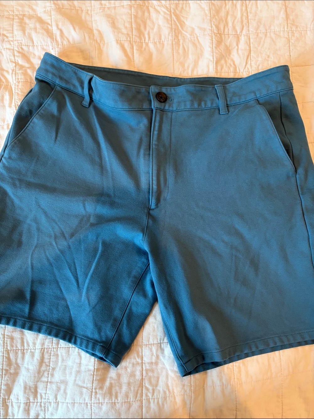 Men's Flat Front Blue Shorts - Clean Tailored Style